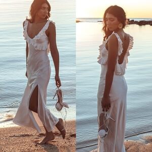 selfie leslie nadia ruched fishtail maxi dress Nadia Ruched Fishtail Maxi Dress Pistachio
